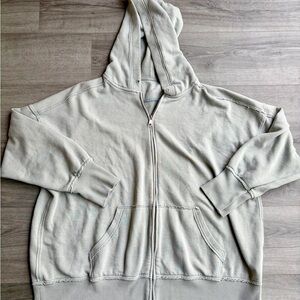 Aerie Distressed Zip Up Hoodie XL | Dusty Mint Oversized Loungewear Sweatshirt